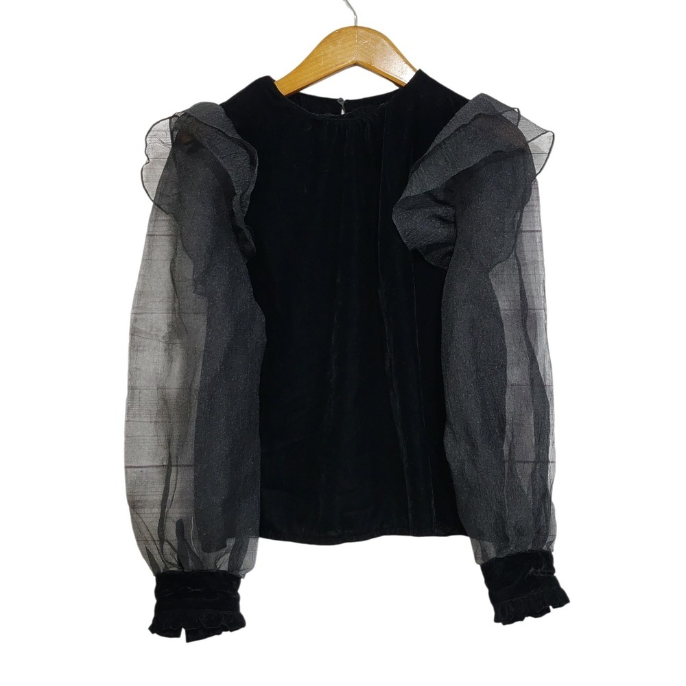 Zara Black Velvet Top Womens Small Sheer Organza Goth Vampire Dark Romance